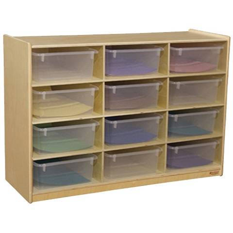 Wood Designs Children Cubby Shelves with Translucent Trays, Natural wood Color, 29-1/16"H x 42"W x 15"D WD-990315CT
