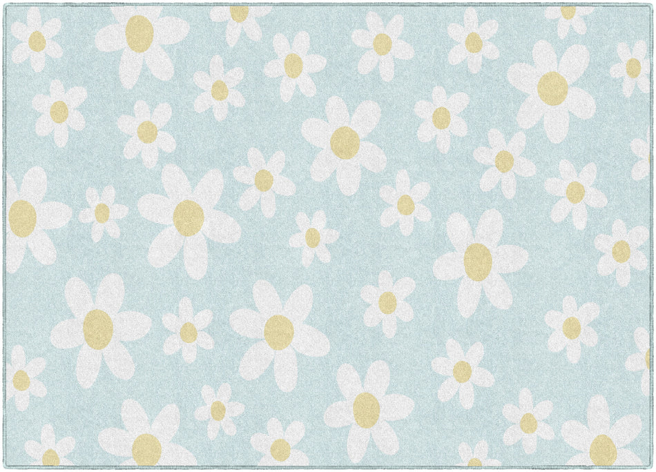 WHITE DAISIES  ON BLUE RUG RECTANGLE CARPETS 5' X 7'6"