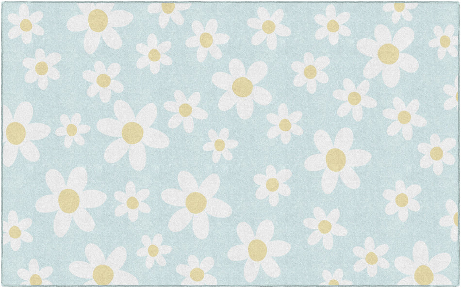 WHITE DAISIES  ON BLUE RUG RECTANGLE CARPETS 7'6" X 12'