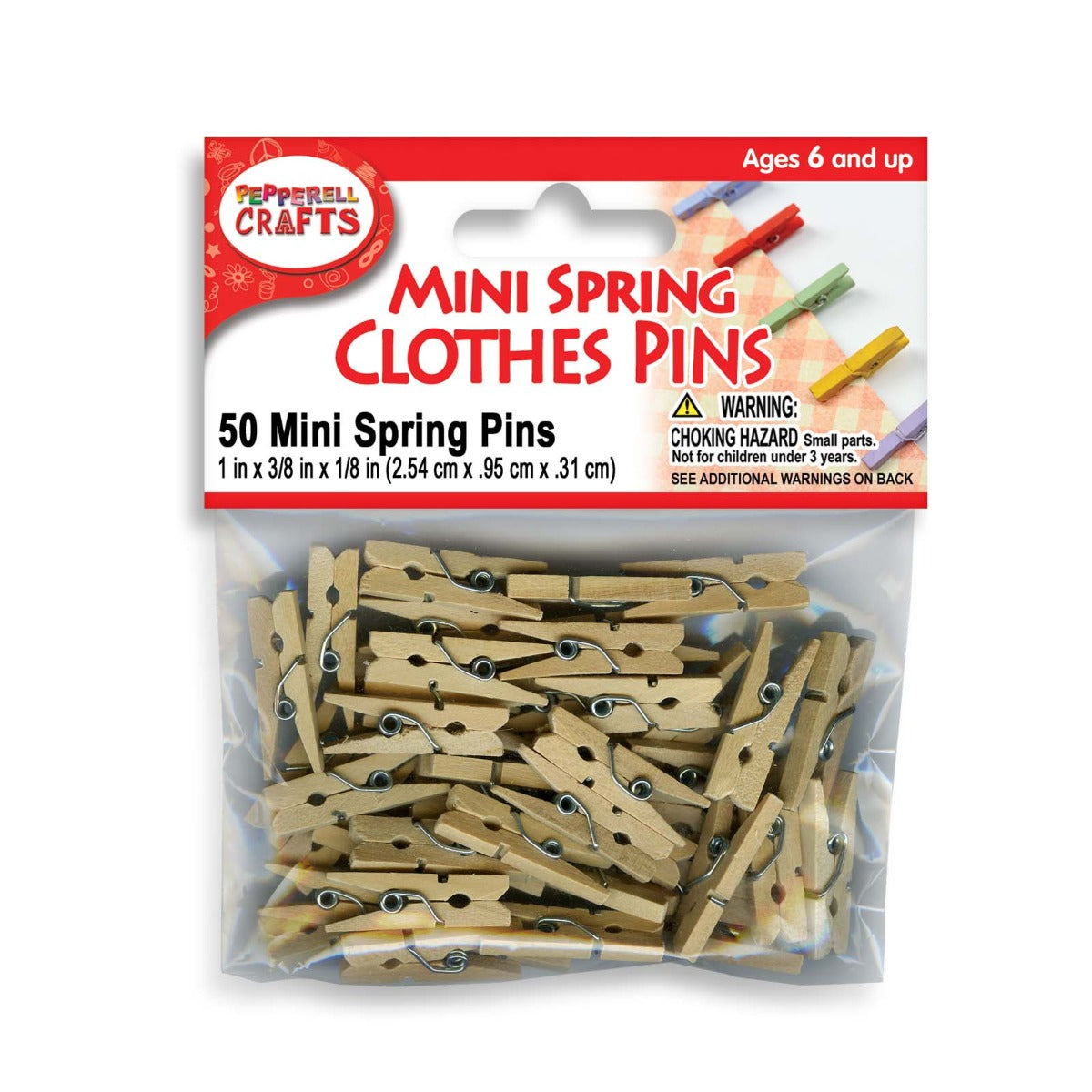 Mini Spring Clothespins - Natural - 1 Inch - 50 Pieces