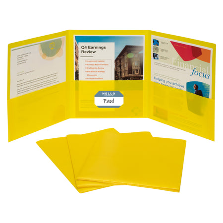 C-Line® 3-Pocket Poly Portfolio, Yellow, Box of 24